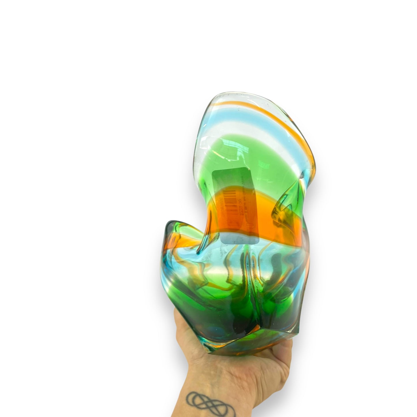 Green Orange & Blue Art Glass Vase