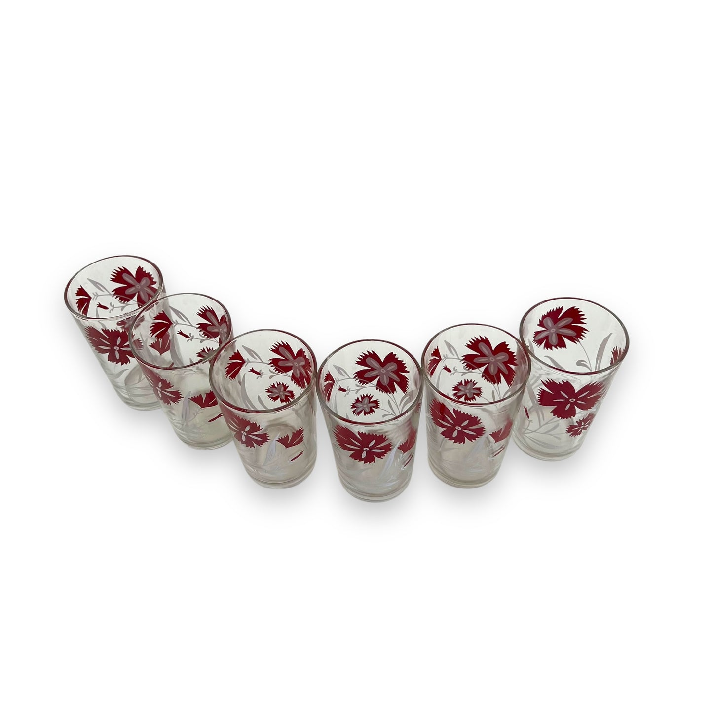 Red and white flower glass set of 6