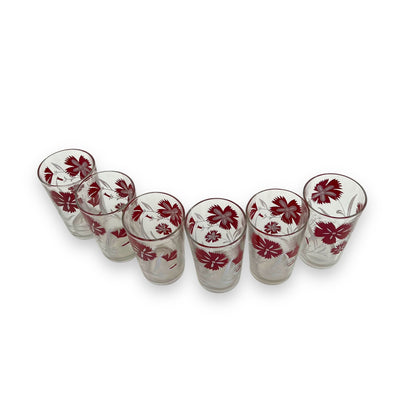 Red and white flower glass set of 6