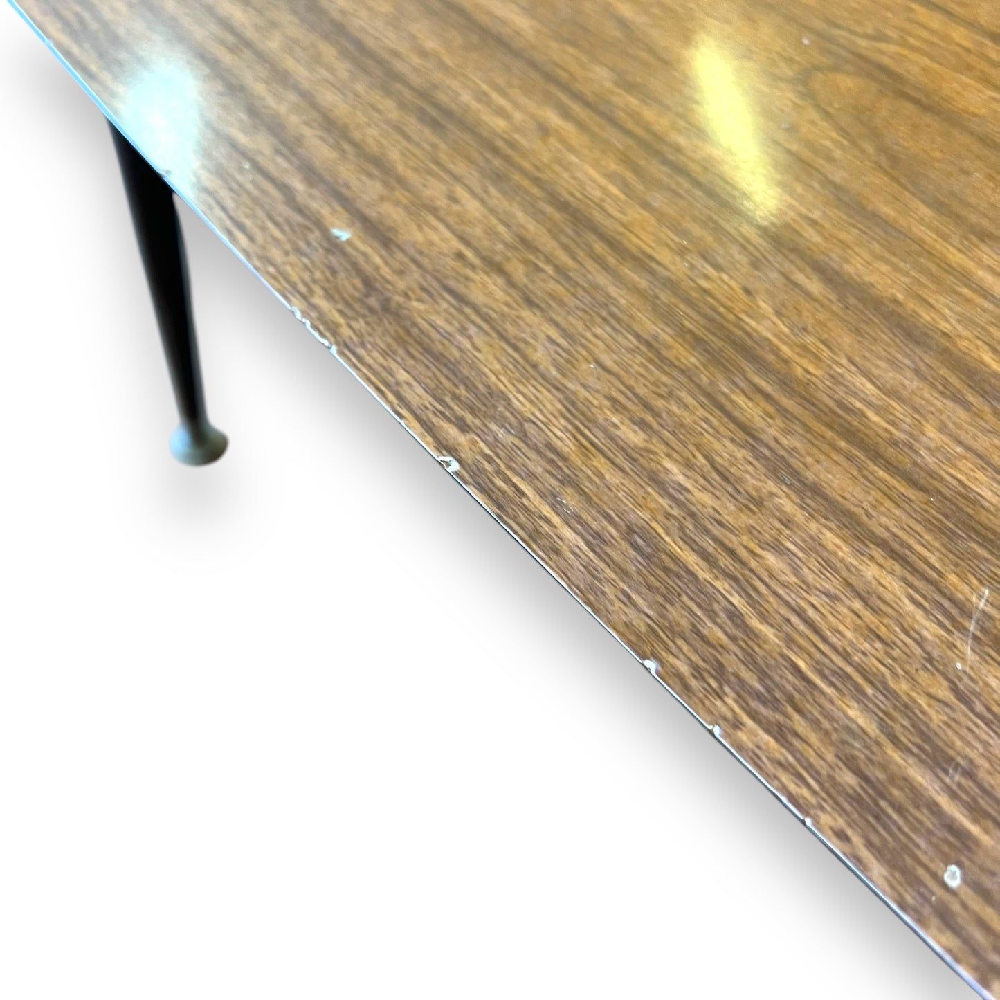 Brown Laminate Side Table – Small Retro Coffee Table with Tapered Legs