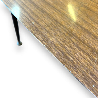Brown Laminate Side Table – Small Retro Coffee Table with Tapered Legs