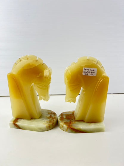 Carved Onyx Horse Head Bookends Pair