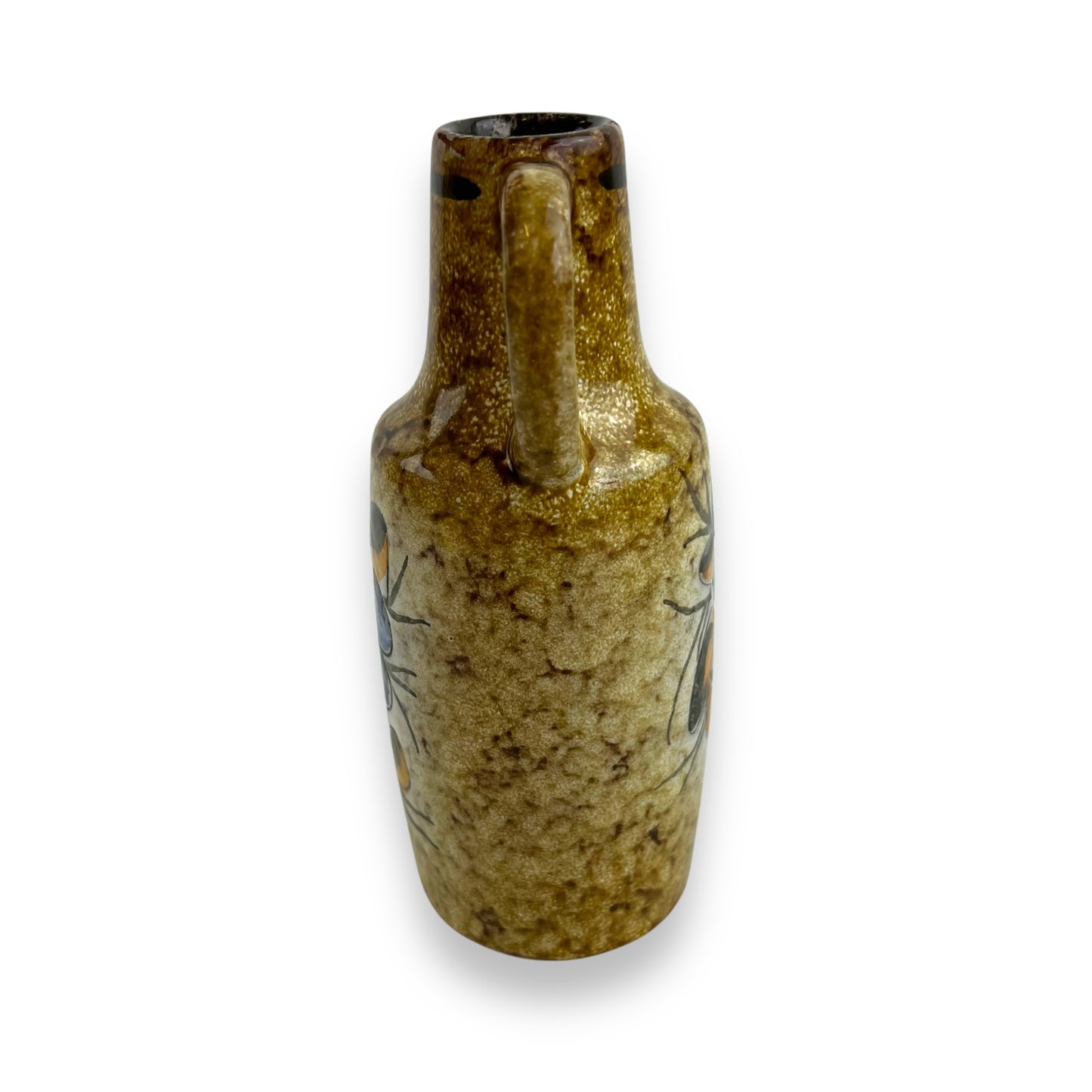Ceramic vase with blue flower and handle by VEB Haldensleben