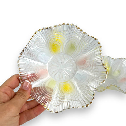 Pastel and gold rim, wavy top nibble dish set of 2 - Depression Glass