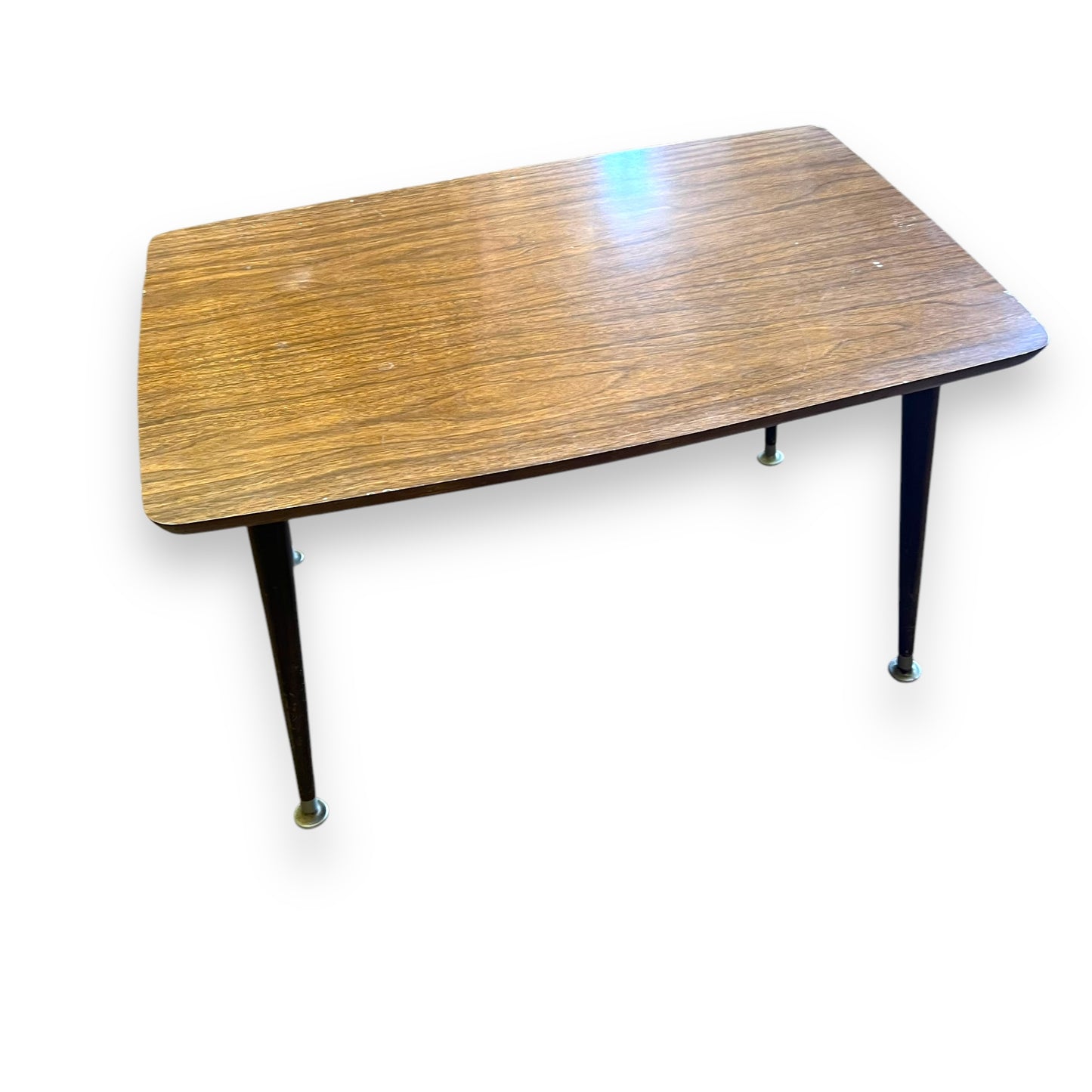 Brown Laminate Side Table – Small Retro Coffee Table with Tapered Legs