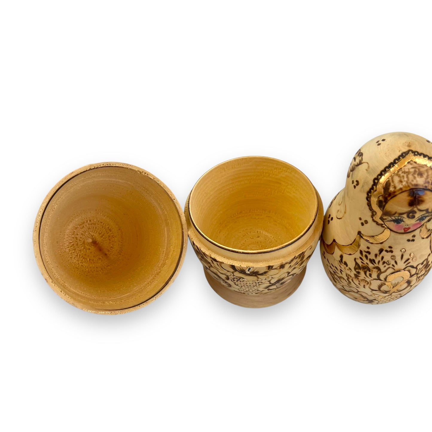 Russian Matryoshka Nesting Dolls Set of 5 - Hand-Painted Gold and Brown Floral Design
