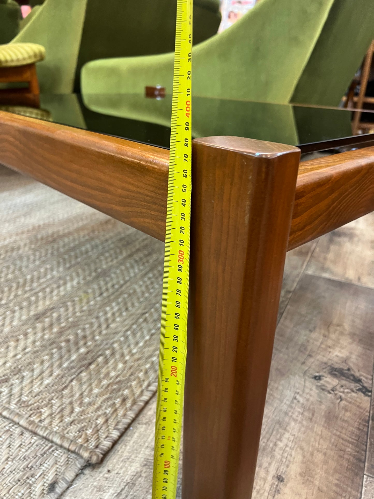 Mid Century Cedar Coffee Table with Smoked Glass Top