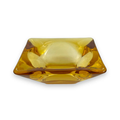 Yellow glass square ashtray