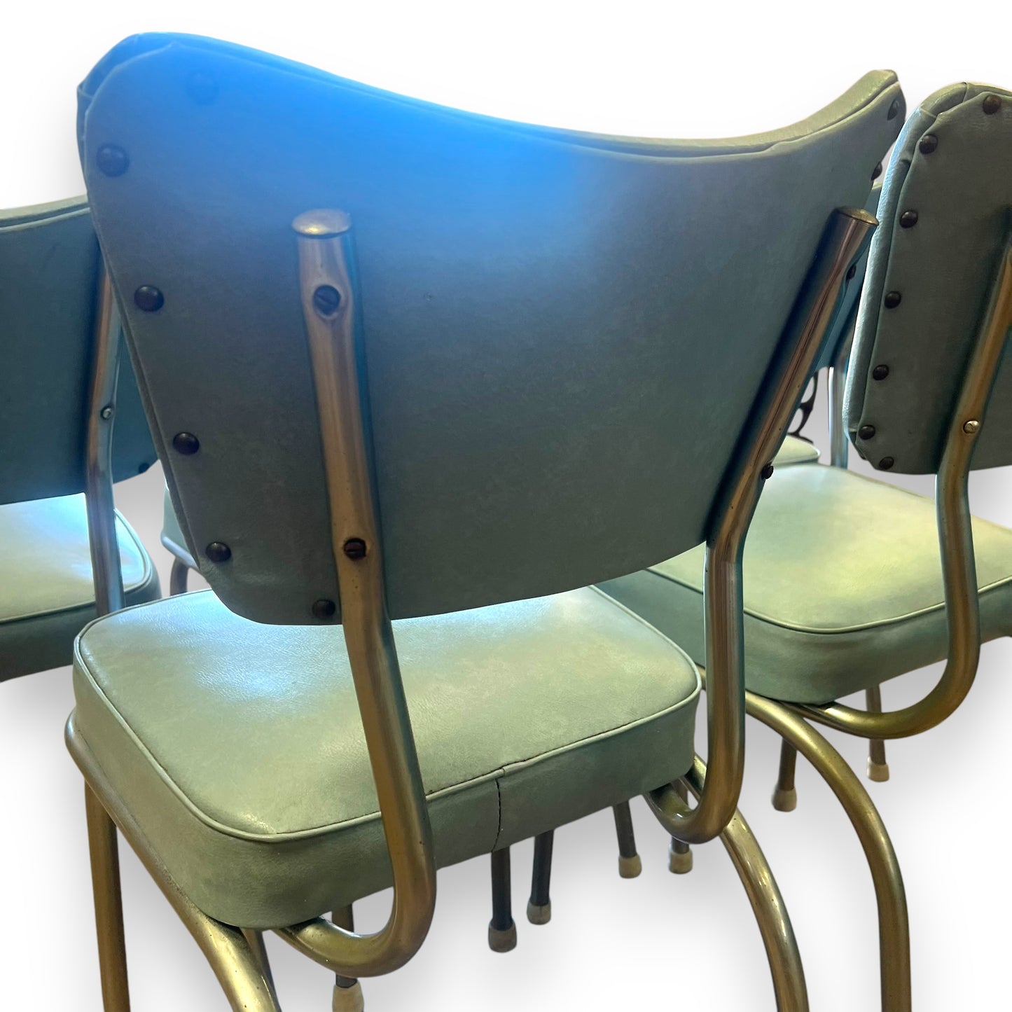 Blue Vinyl Dining Chair with Chrome Frame - Retro Mid-Century Modern Accent Chair