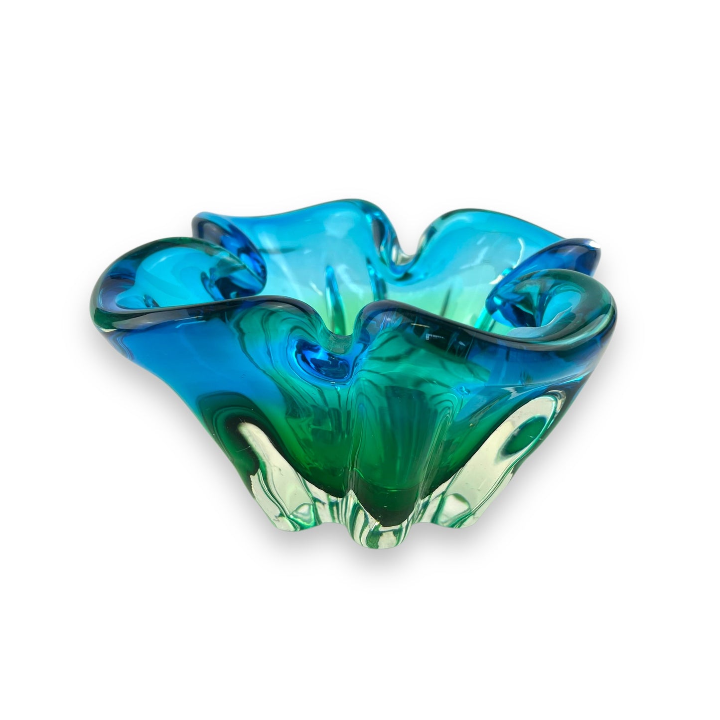 Blue and Green Art Glass Dish