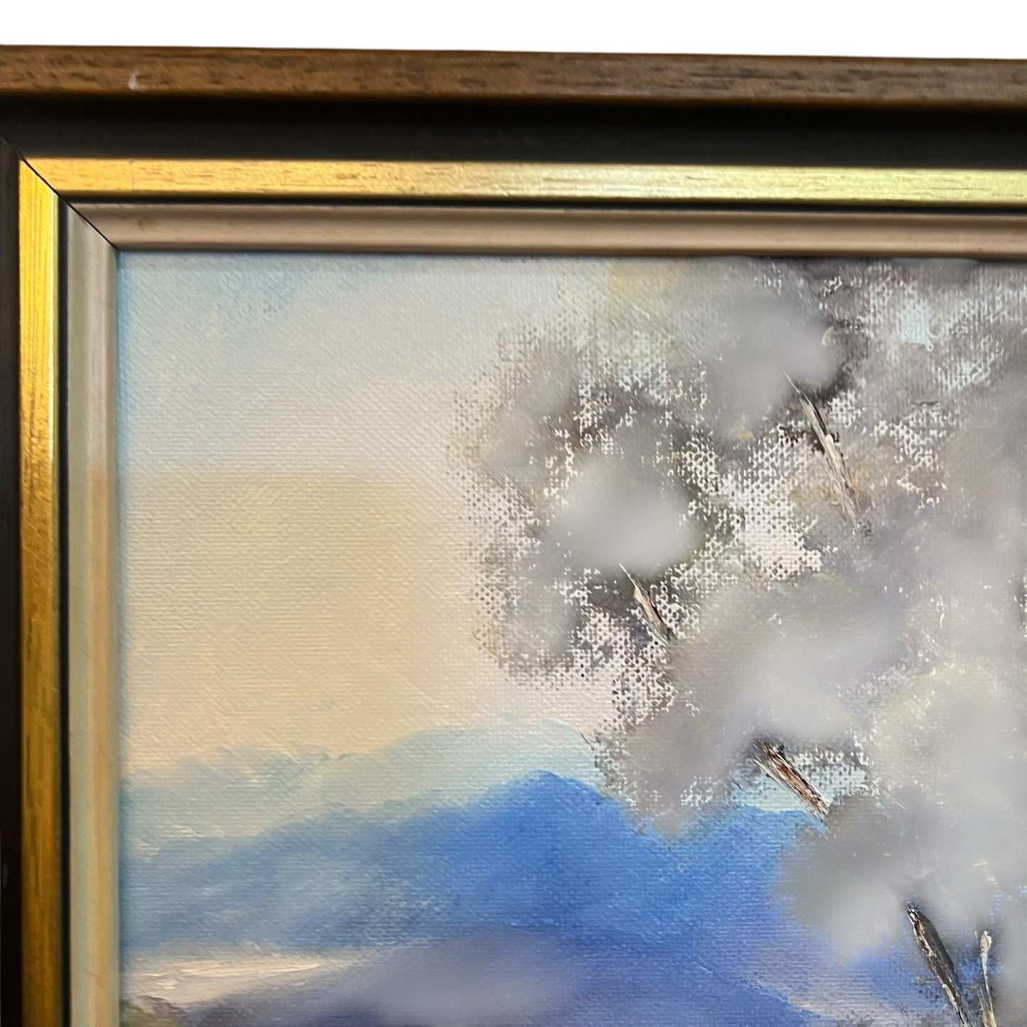 Australian Landscape Reproduction Painting by M. Beasy – Mountain View with Gum Trees