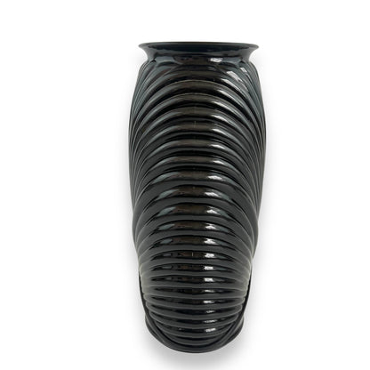 Black 1980s ribbed glass vase