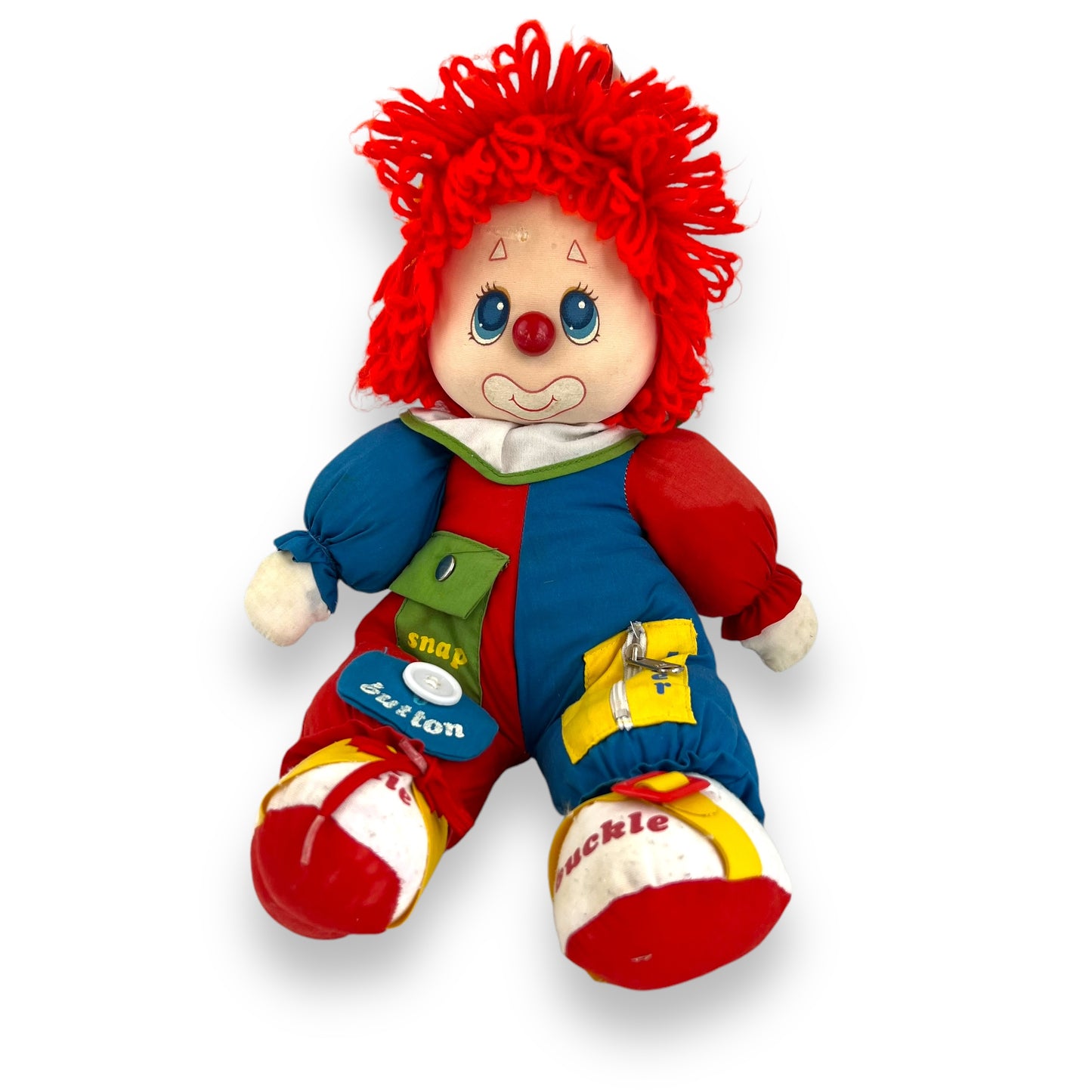 Vintage Amtoy 1983 Clown Learning Plush Doll - Zipper, Tie, Buckle & Snap