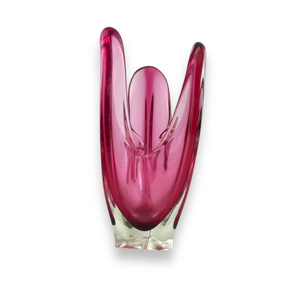 Pink Murano Style Glass Handkerchief Vase – Handblown Retro Art Glass
