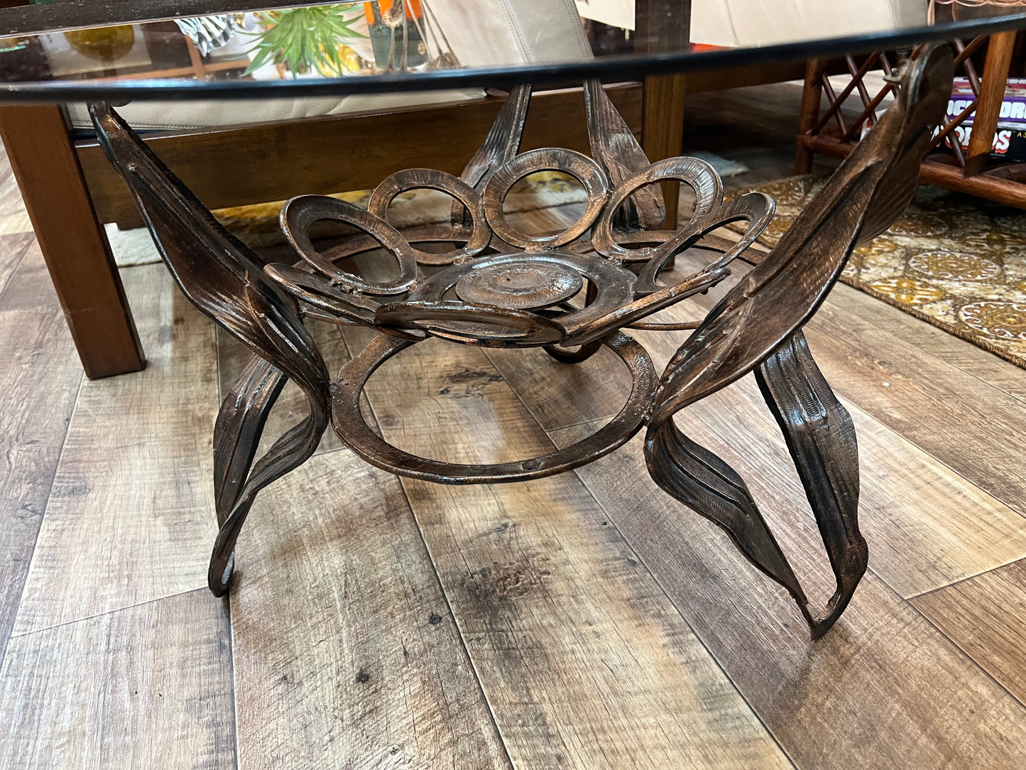 Mid Century Australian Brutalist Round Coffee Table with Smoked Glass Top