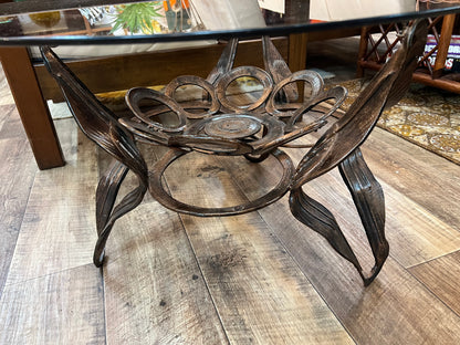 Mid Century Australian Brutalist Round Coffee Table with Smoked Glass Top