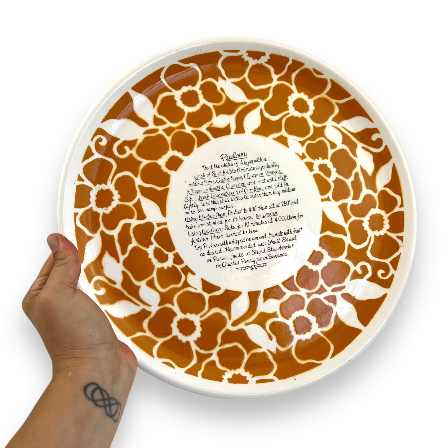Orange Flower Hand-Painted Pavlova Recipe Plate - Made in Japan