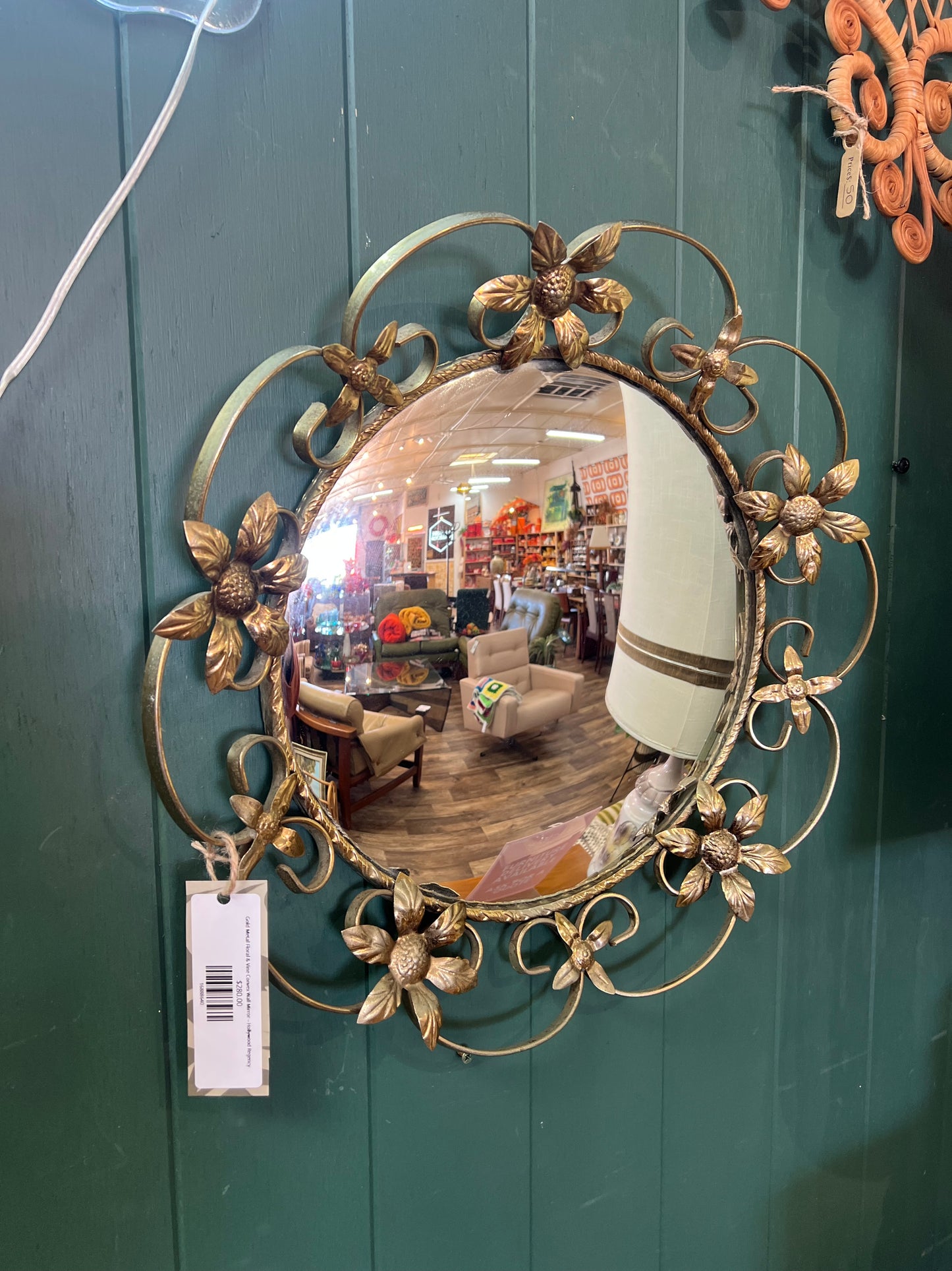 Gold Metal Floral & Vine Convex Wall Mirror – Hollywood Regency