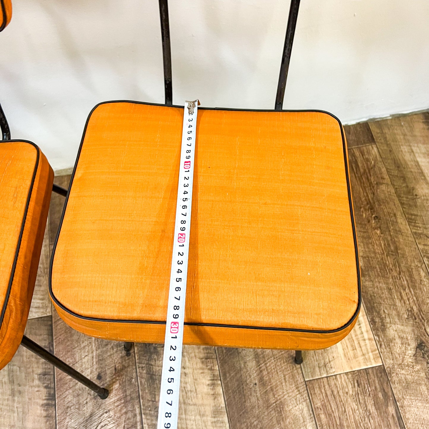 Retro Orange Chairs with black steel legs set of 2