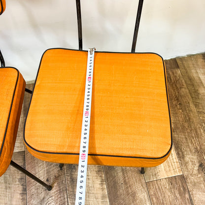 Retro Orange Chairs with black steel legs set of 2