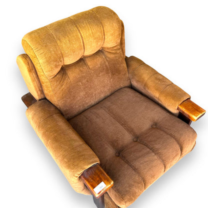 Brown Lounge Chair with Wooden Armrests