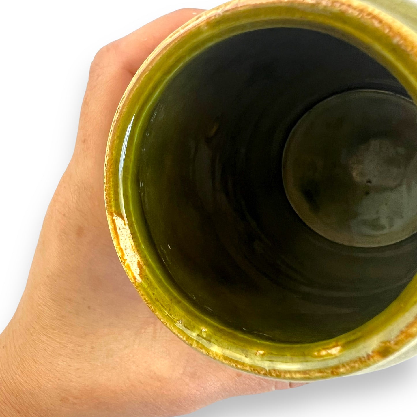 West German Pottery Vase - Stamped 657-14, Olive Green with Embossed Circle Design