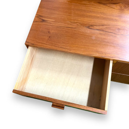 Mid Century Teak Veneer Dressing Table with Large Mirror and 6 Drawers