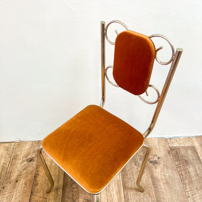 Vintage Burnt Orange Swirl Brass Chair