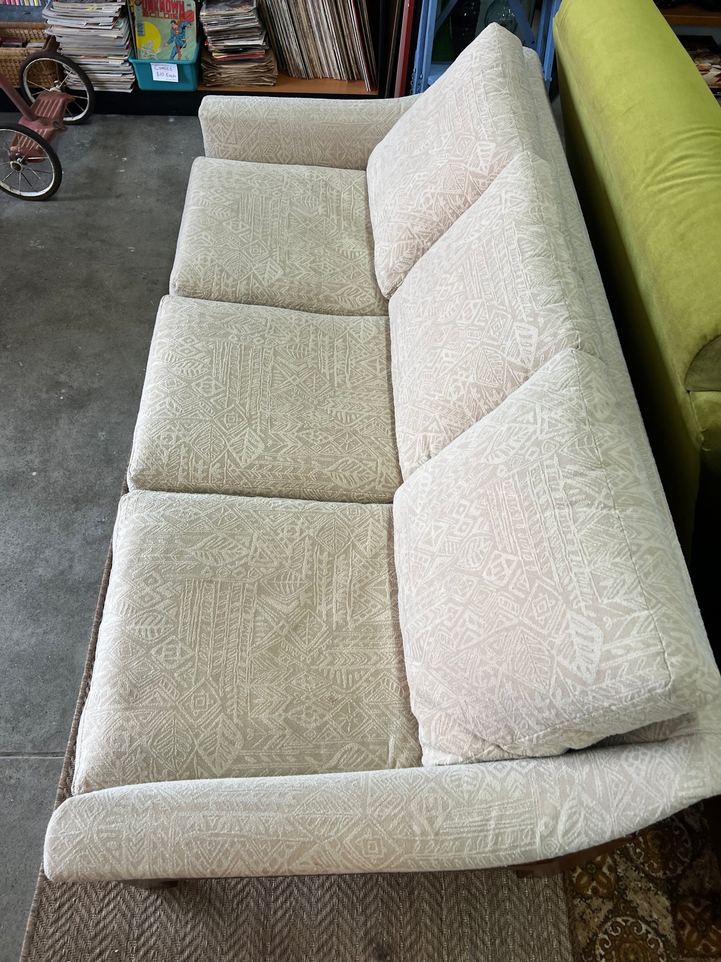 Danish Deluxe Three Seater Lounge Cream Patterned Upholstery