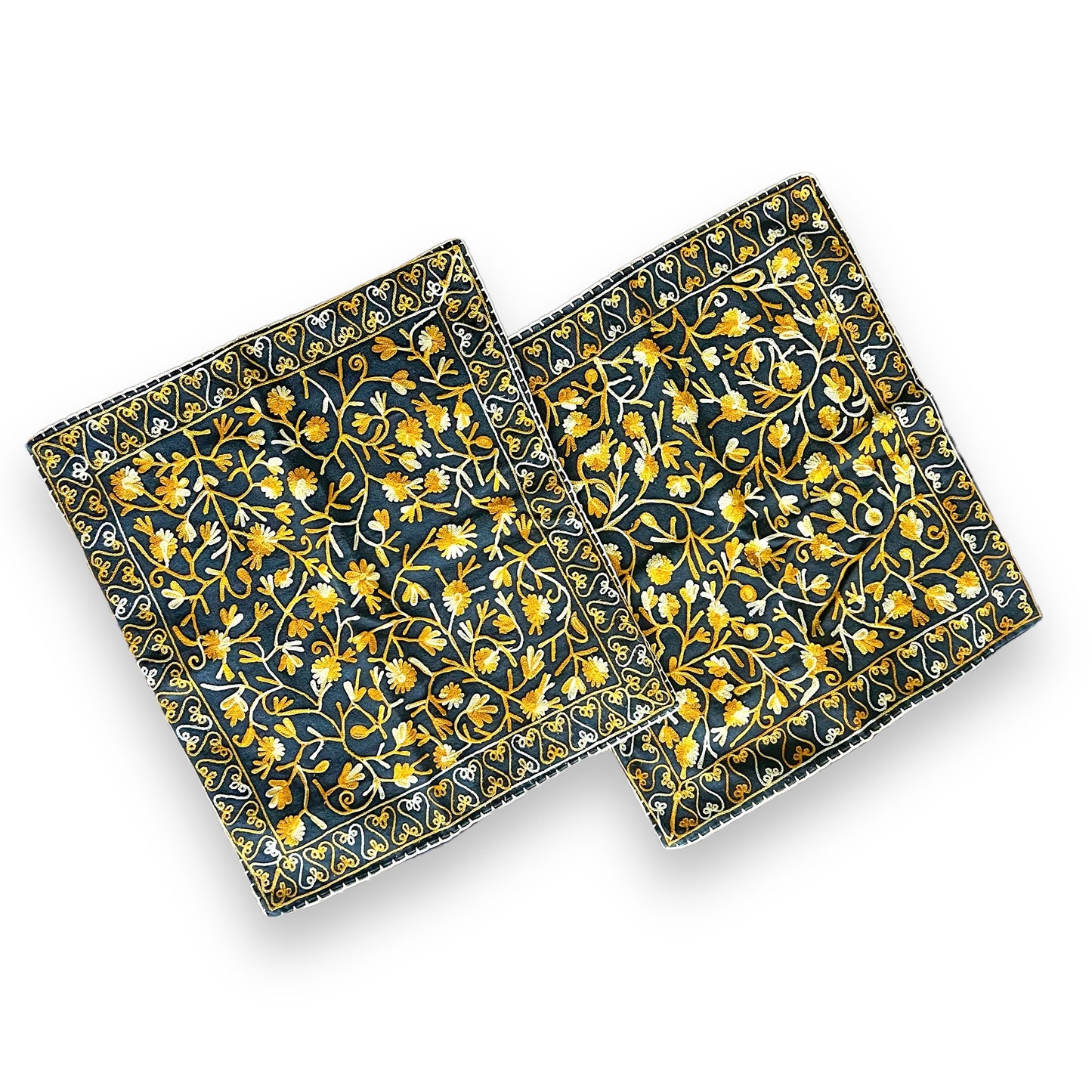 Yellow and black flower pattern cushion cover set of 2