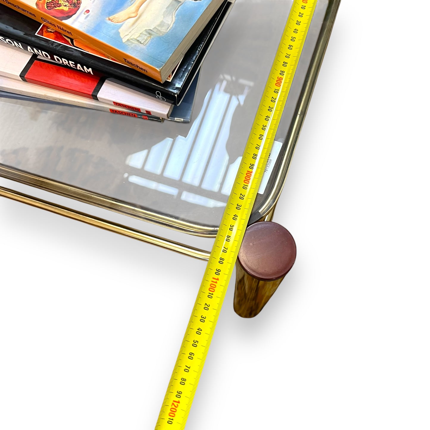 Brass tubular coffee table rectangle with Smokey glass top
