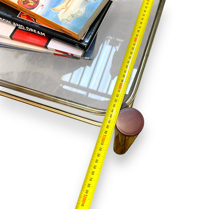 Brass tubular coffee table rectangle with Smokey glass top