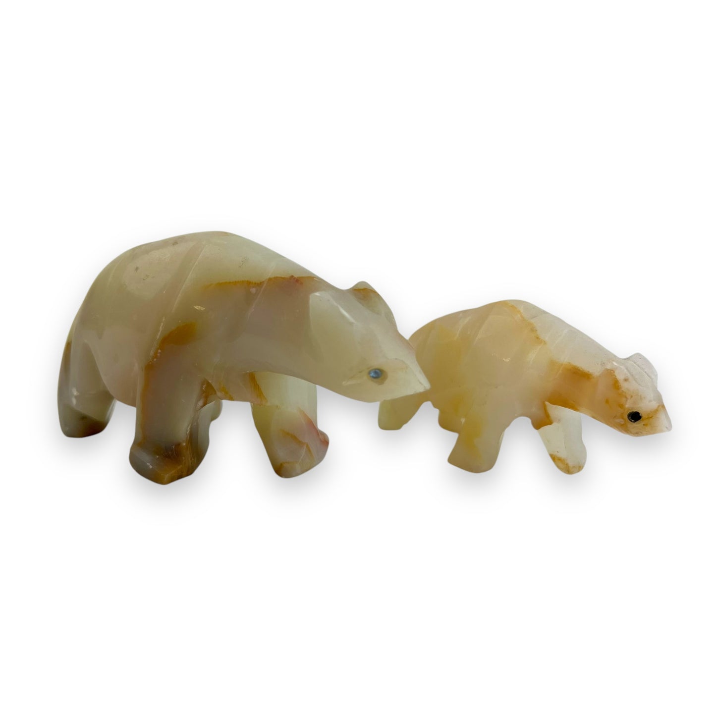 Onyx stone mother bear and cub handcarved statue set