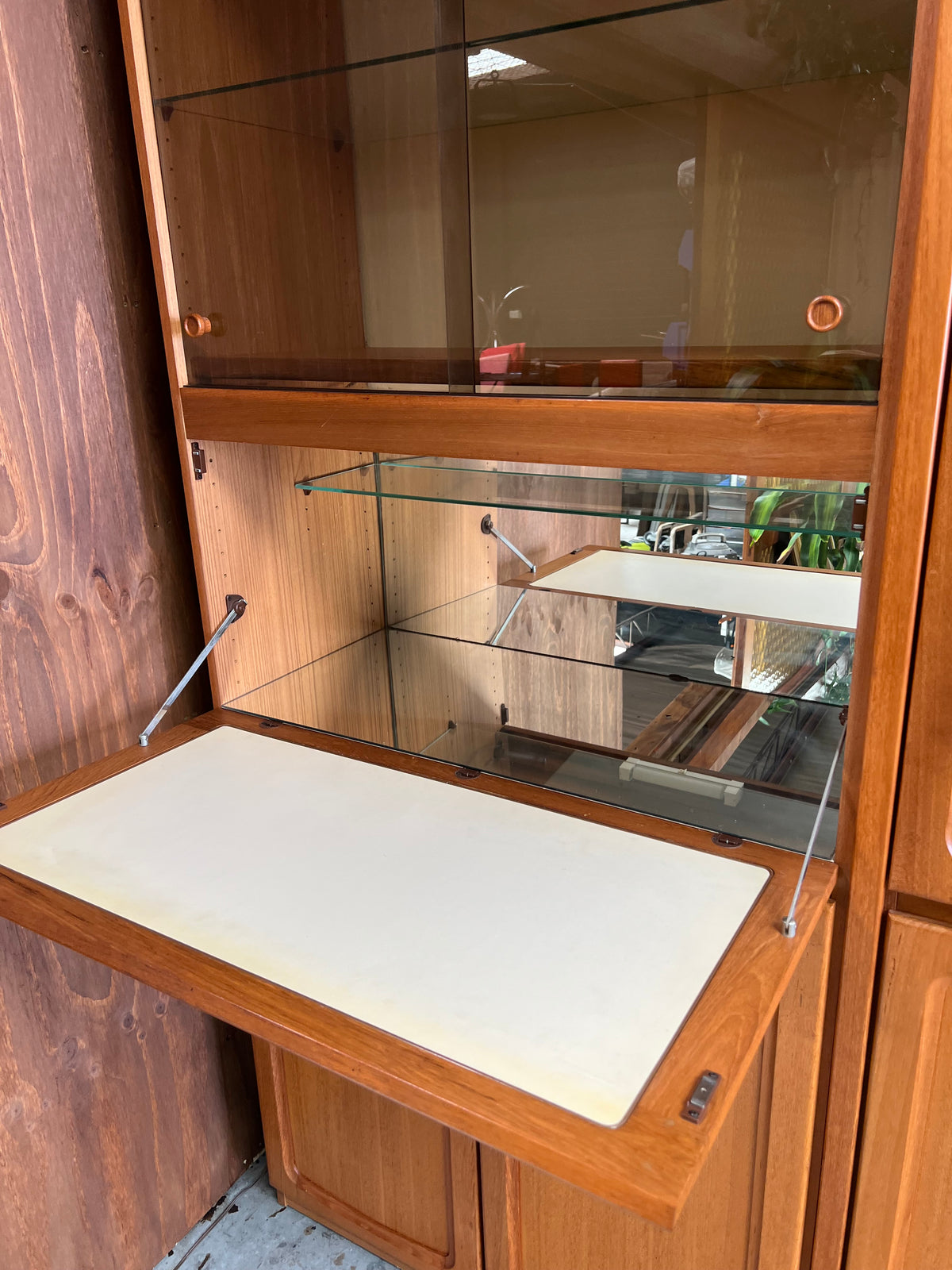 Pair of Vintage Chiswell Mid-Century Timber Display Cabinets with Cocktail Bar