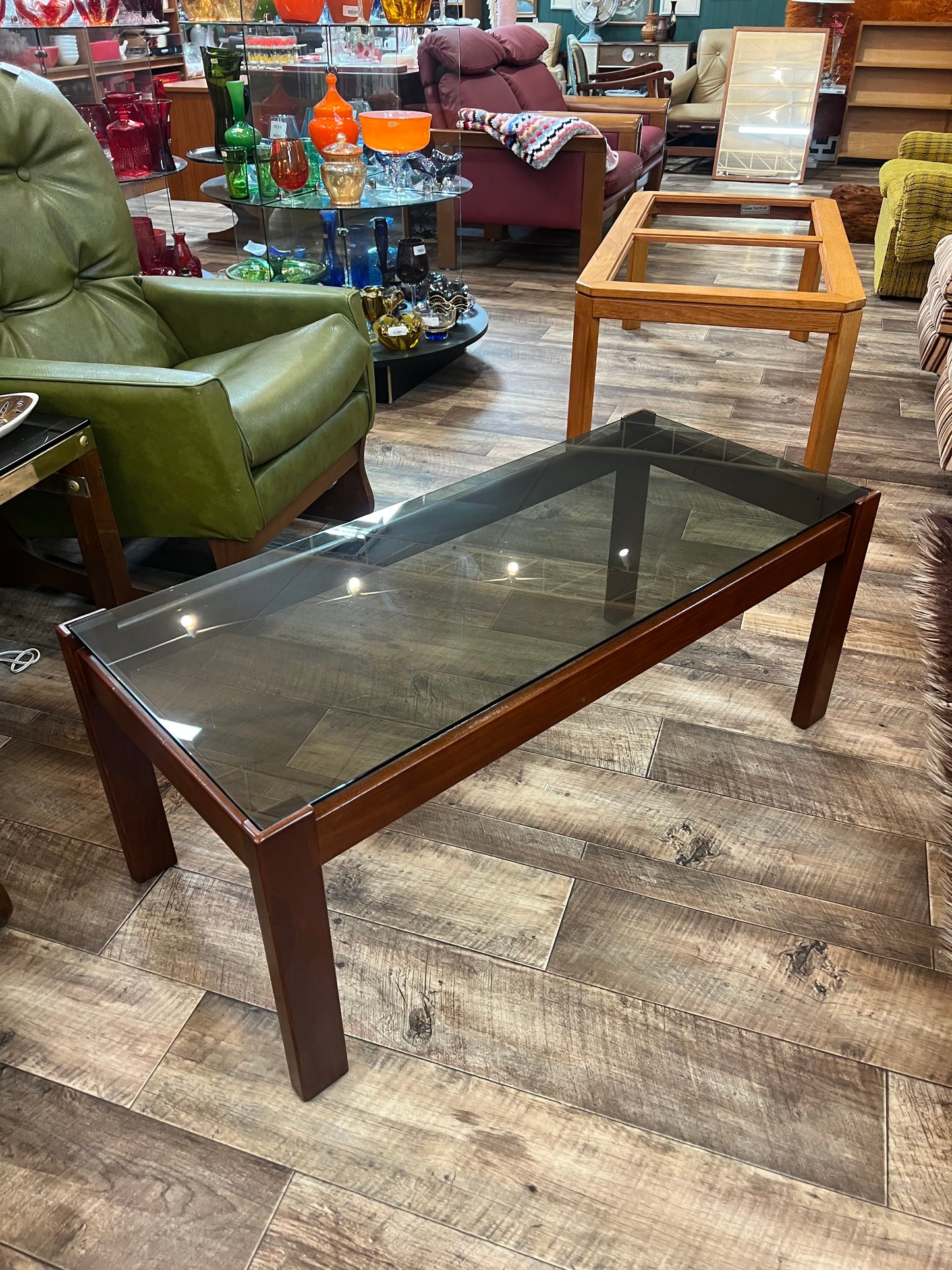Mid-Century Timber & Smoked Glass Coffee Table