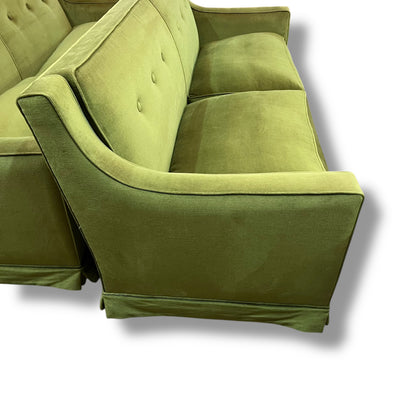 Vintage Designer Lounge Sofa — Green Velvet Upholstery, Feather Cushions