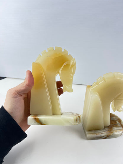 Carved Onyx Horse Head Bookends Pair