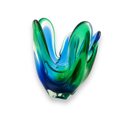 Blue and Green Art Glass handkerchief vase