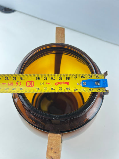 Amber Glass Biscuit Barrel with Timber Handles