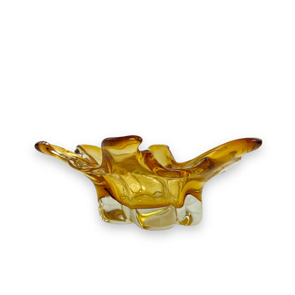 Amberina Honey Yellow 6 Point Glass Dish – Mid Century Art Glass (Made in Japan)