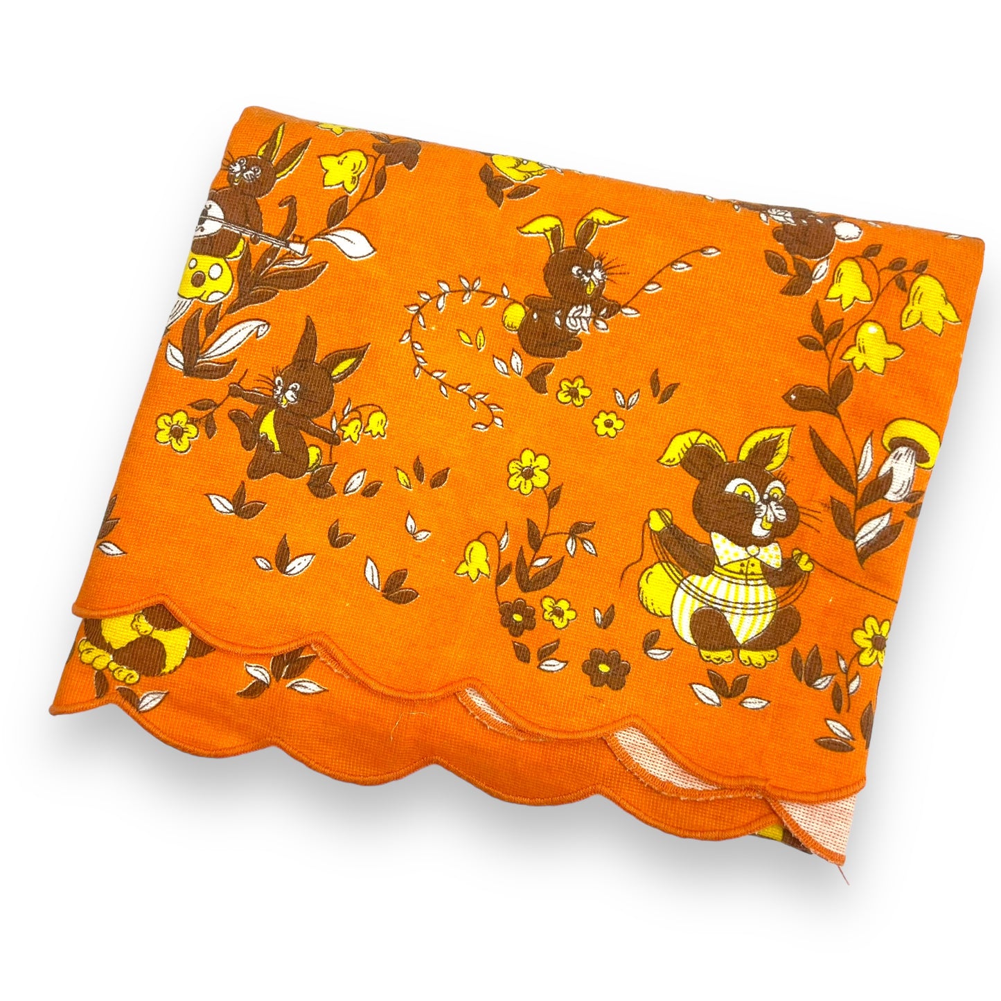 Retro Orange yellow and brown rabbit and mushroom tablecloth