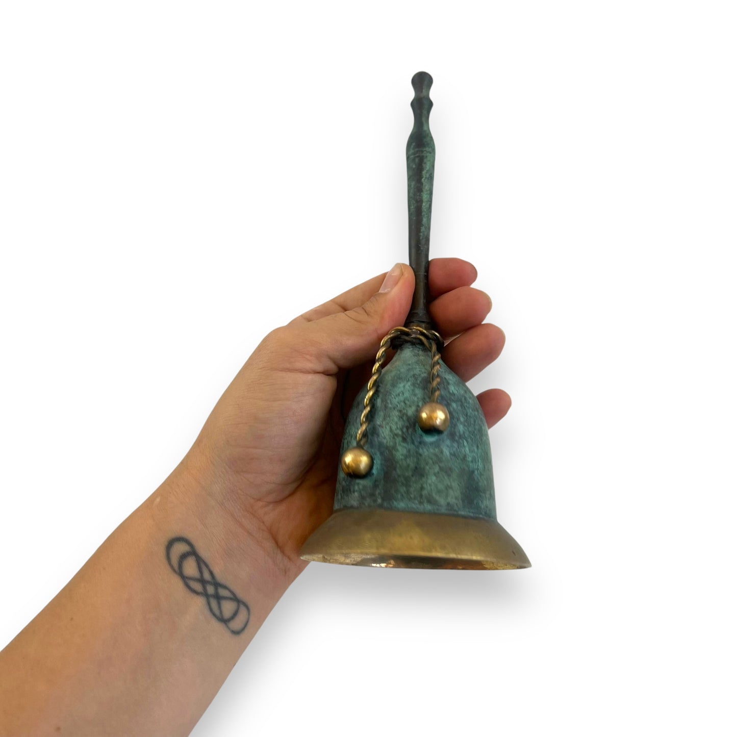 Patina Brass Handbell with Twisted Rope Detailing