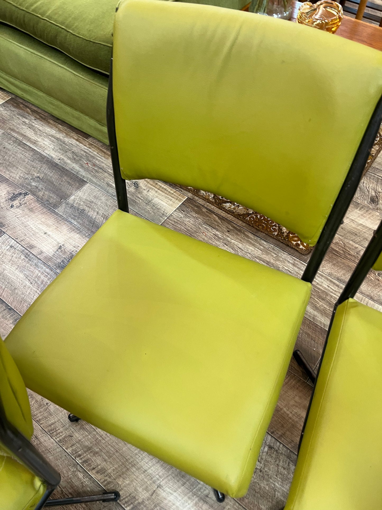 Set of 4 Vintage Lime Green Swivel Dining Chairs on Steel Base