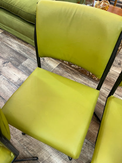 Set of 4 Vintage Lime Green Swivel Dining Chairs on Steel Base