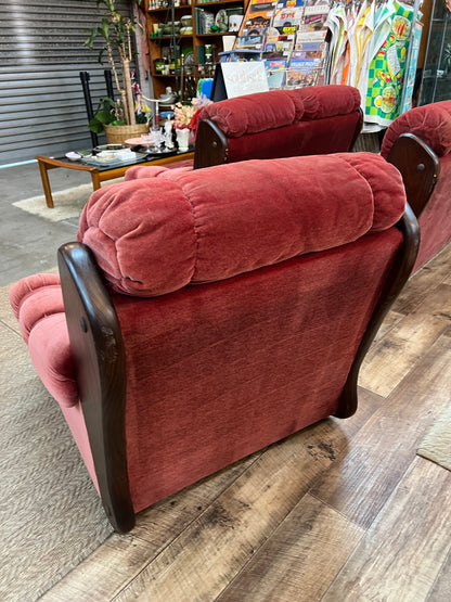 Pink Velvet Lounge Chair with Timber Frame