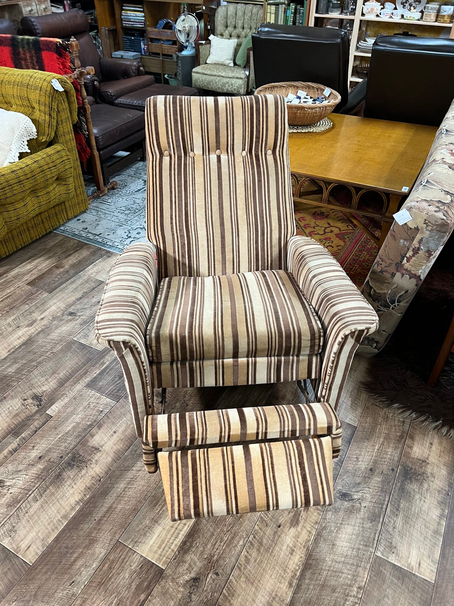 Striped Recliner Armchair with Footrest