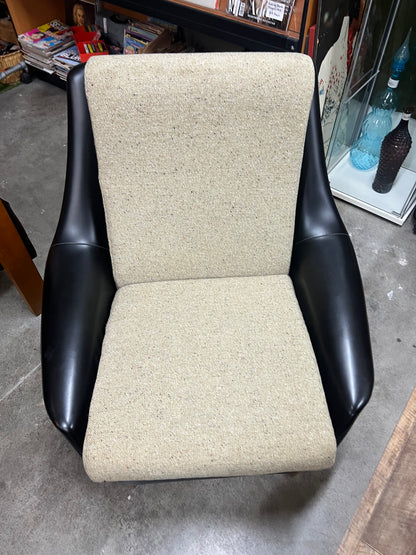 #2 Danish Deluxe Armchair – Black Vinyl & Cream Upholstery