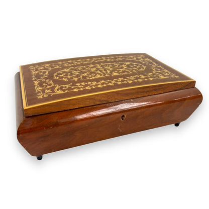 Italian Wood Inlay Jewellery Box with red lining