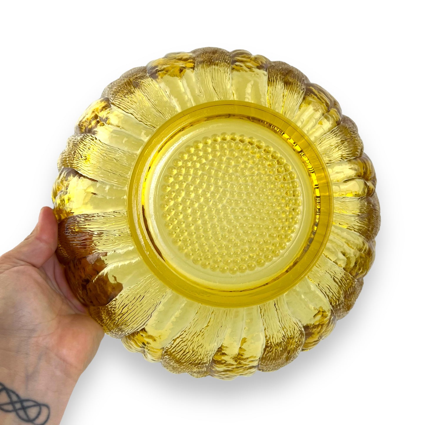 Anchor Hocking Honey Gold Sunflower Serving Bowl - Country Estate Dish 1960s