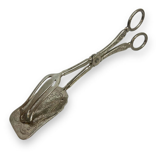 Vintage dessert serving silver scissor tong spatula utensil